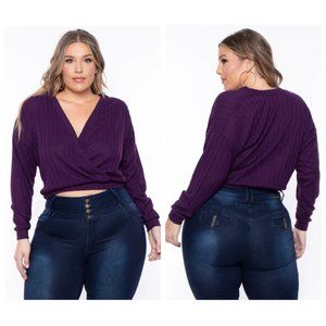 Curvy Sense Kim Hacci Surplice Top Plum 3X NWT